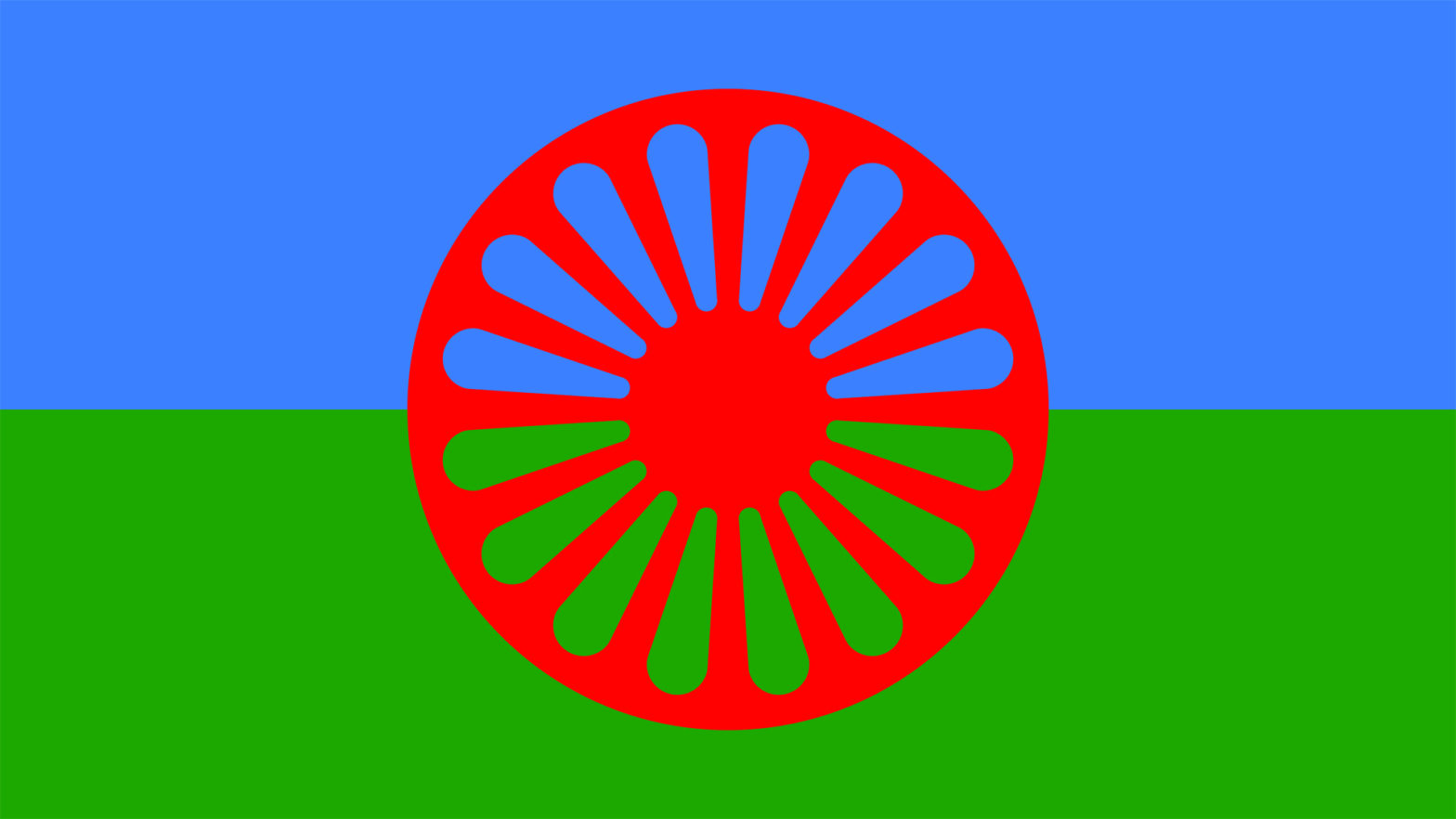 © Romano Svato Ein rotes Rad auf blau-grüner Fahne